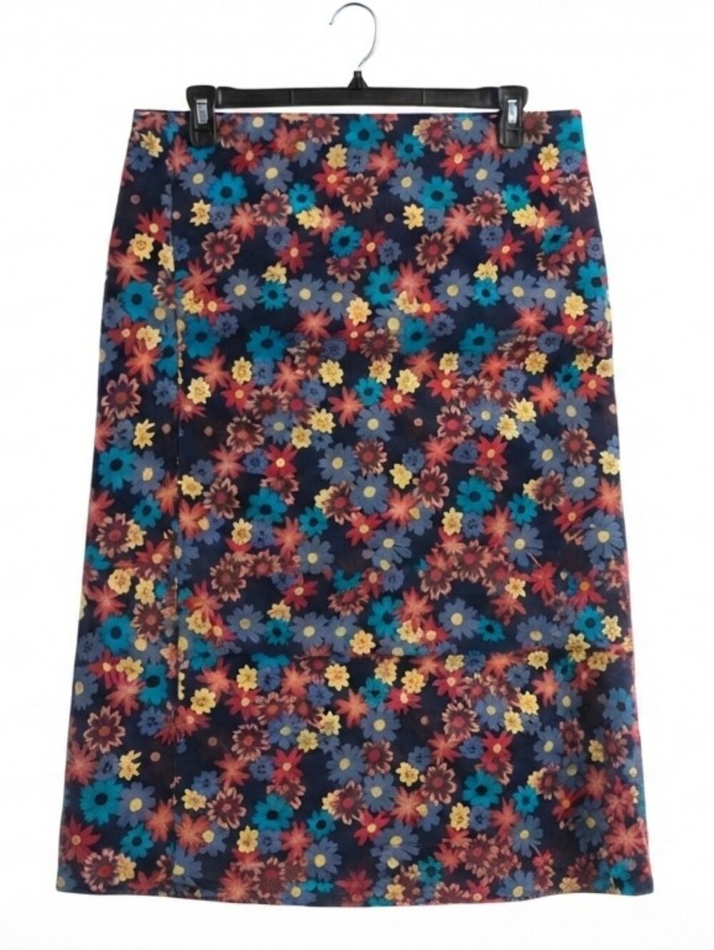 LuLaRoe Floral Midi Skirt Women's Size Large Navy Multi-Color 25.5" Length